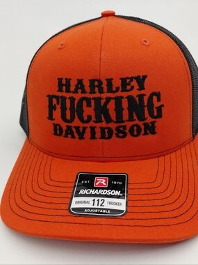 Harley Effing H-D Richardson 112 Trucker Embroidered Patch Mesh Snapback Cap Hat